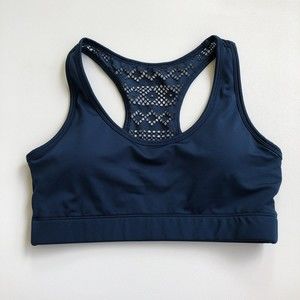 Zyia Active Medium Bomber Bra Teal Blue Lace Racerback Removable Pads
